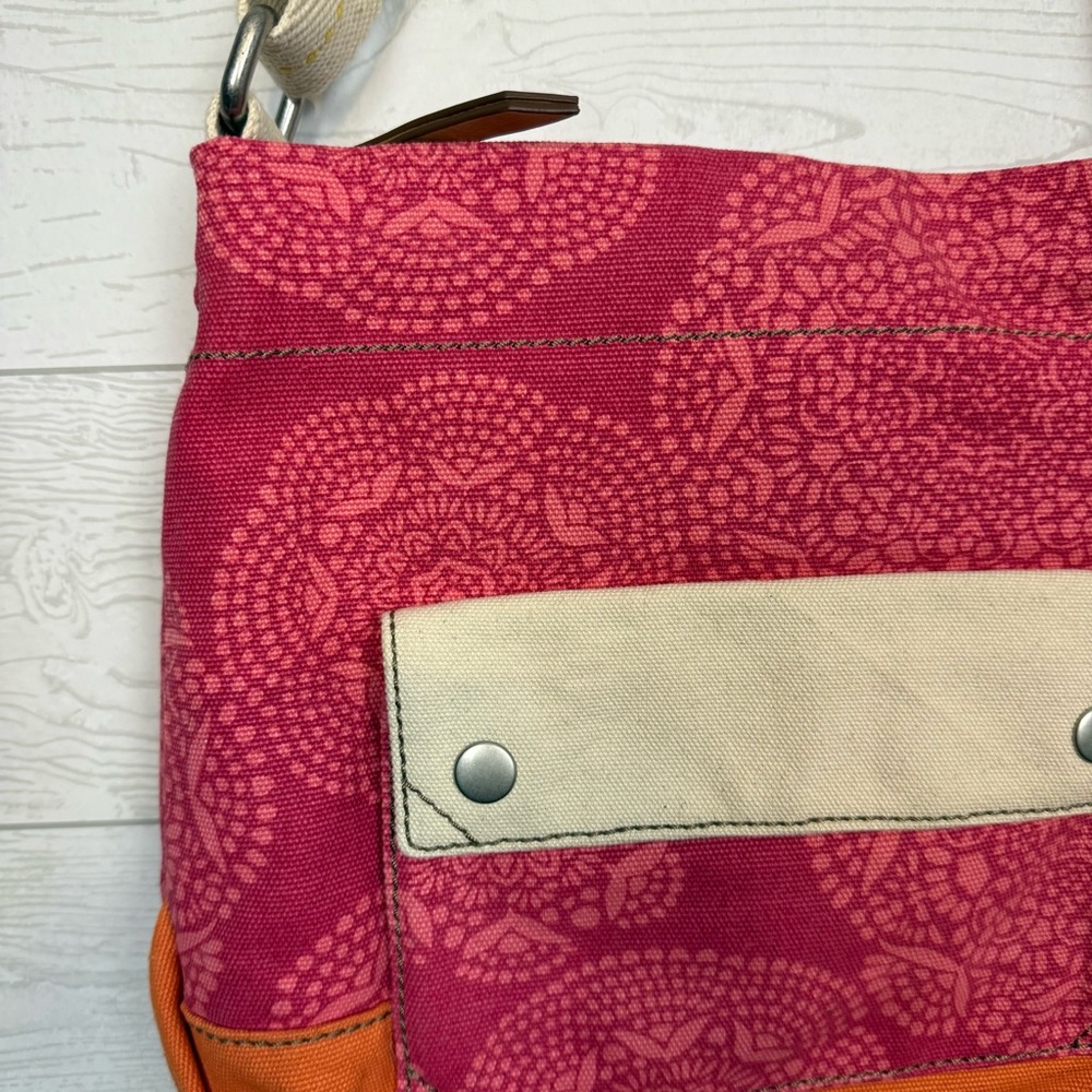 Fossil Lena Canvas Crossbody Pink/Orange Medallion Floral Purse - Picture 3 of 10